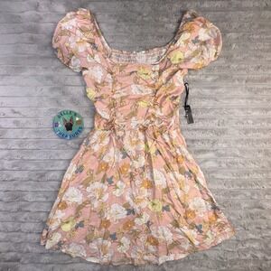 3rd‎ + Malt Dress Women's Large Pink Floral Ruched Top Bows Cottagecore Coquette
